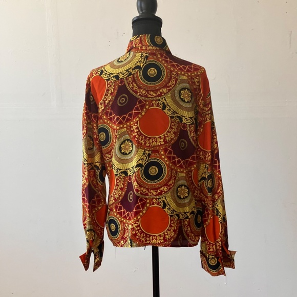 Color FX orange, red, yellow and black vintage, silk medallion print shirt - Picture 6 of 9